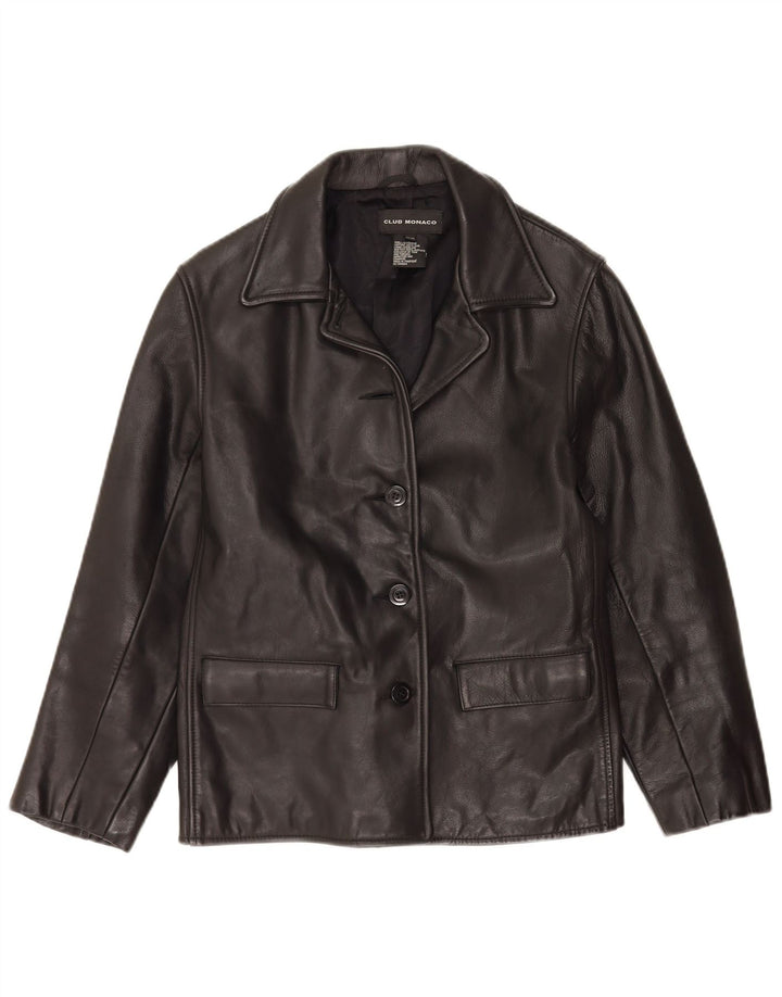 Club Monaco Chaqueta de cuero para mujer UK 44 Cuero negro mediano