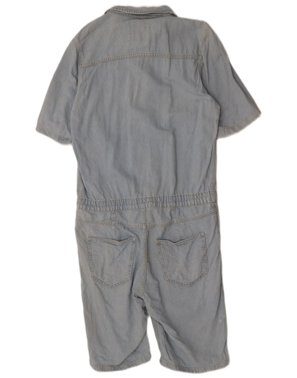 Zara Mujer Mono Corto De Mezclilla De Manga Corta UK 44 Grande Algodón Azul