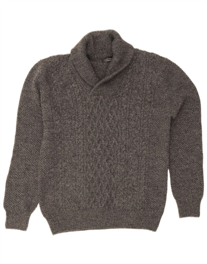 Zara Hombre Jersey Con Cuello Chal Acrílico Moteado Gris Medio
