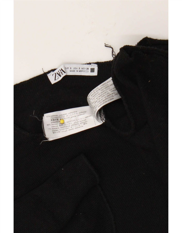 Zara Mujer Crop Camiseta Extragrande Top UK 10 Small Poliéster Negro