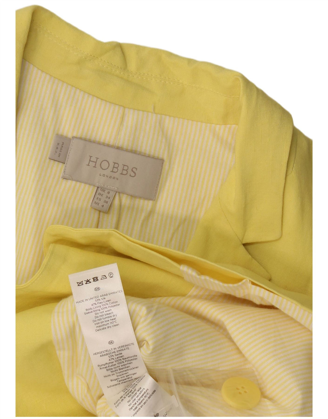 Hobbs Chaqueta Blazer de 1 botón para Mujer UK 8 Small Seda Amarilla