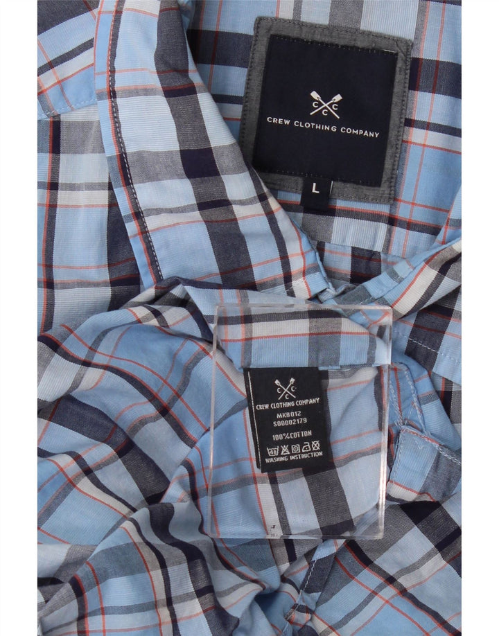 CREW CLOTHING Camisa de manga corta para hombre de algodón a cuadros azul grande