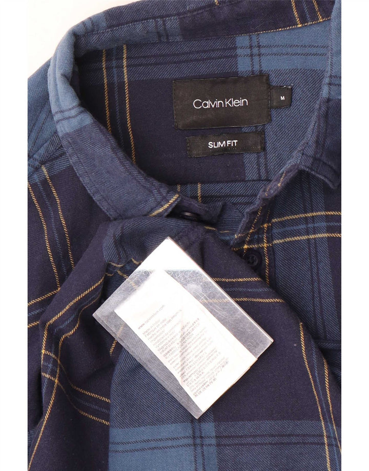 Calvin Klein Camisa de franela ajustada para hombre Poliéster a cuadros azul marino medio