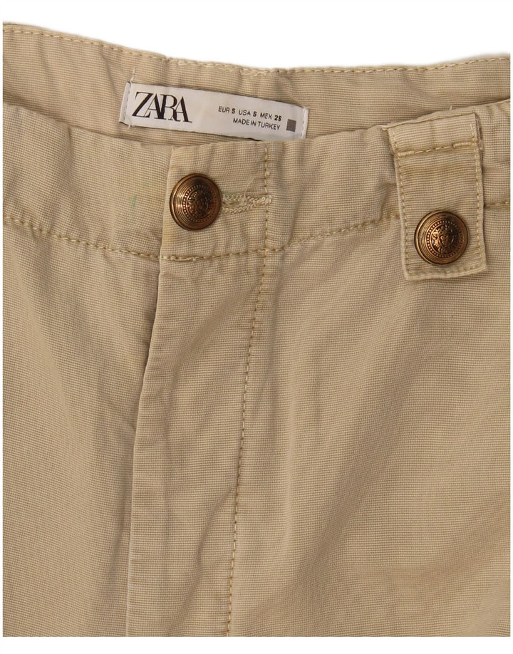 Zara Mujer Pantalones Cargo Rectos Pequeño W27 L30 Beige
