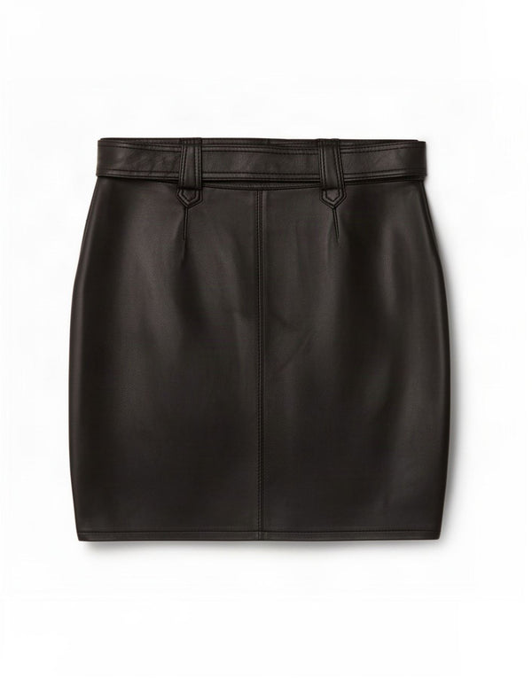 Vintage mujer mini falda de cuero grande W34 negro
