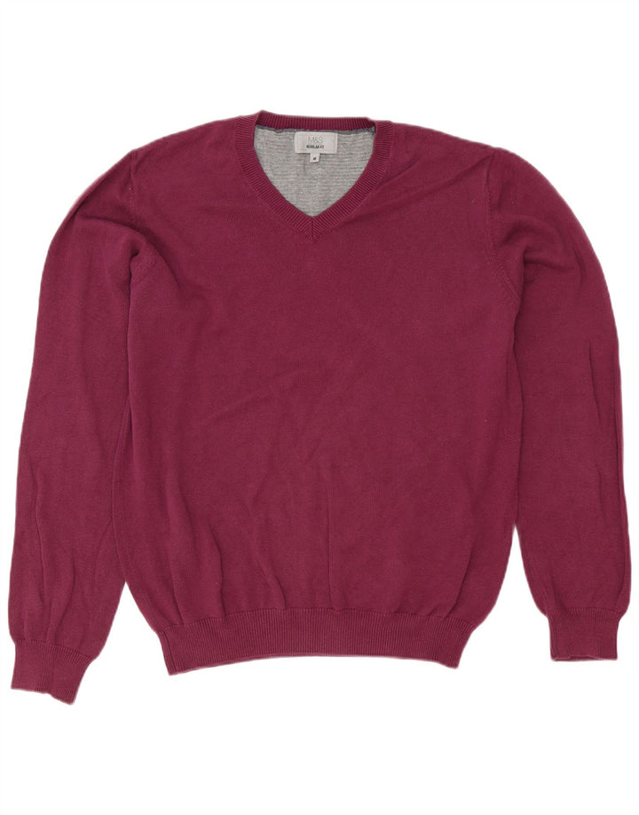Marks & Spencer Jersey de corte regular con cuello en V para hombre de algodón morado medio