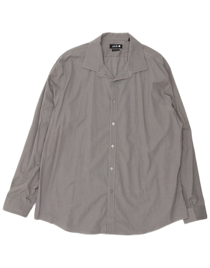 Dkny Camisa Slim Fit para Hombre Talla 18 2XL Algodón a Cuadros Gris