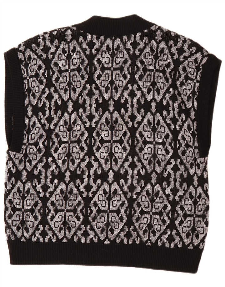 Vintage mujer chaleco camiseta sin mangas EU 46 XL negro Fair Isle poliéster