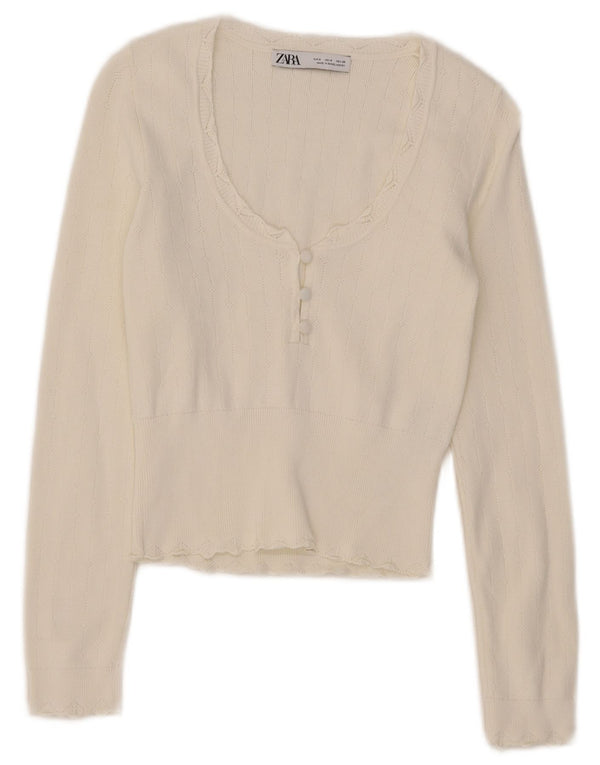 Zara Mujer Crop Boat Neck Jumper Sweater UK 8 Small White Viscosa