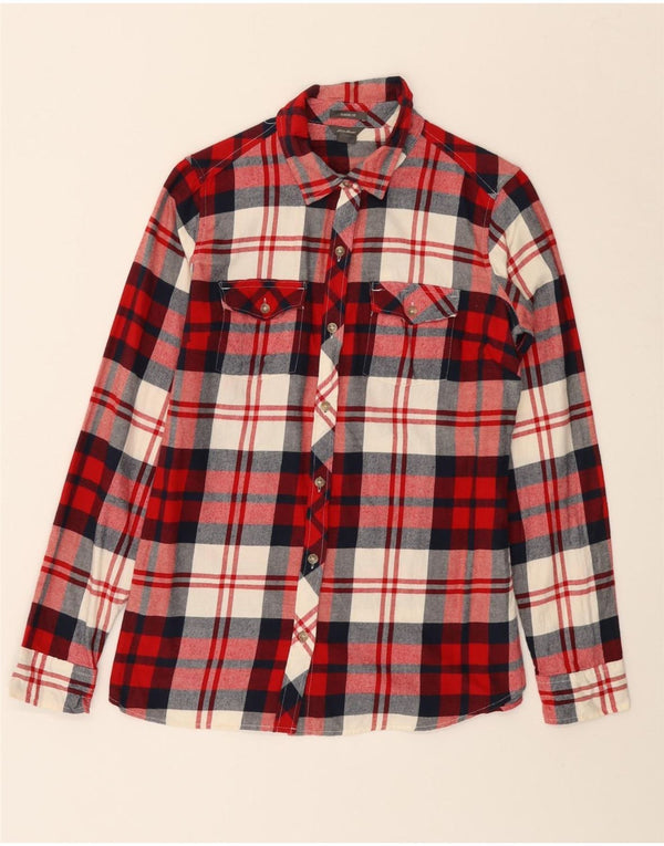 EDDIE BAUER Womens Classic Fit Flannel Shirt UK 10 Small Red Check Cotton