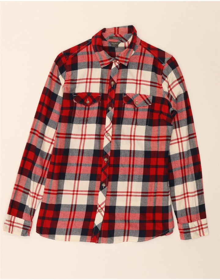 EDDIE BAUER Camisa de franela de ajuste clásico para mujer UK 10 Small Red Check Cotton