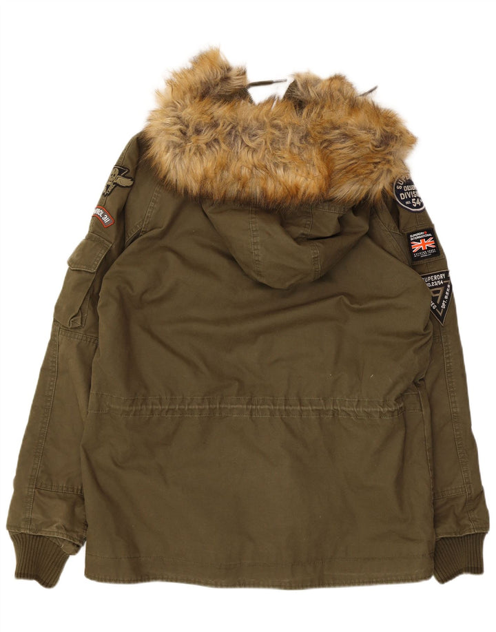 Superdry Parka con capucha para hombre, talla 38, algodón caqui mediano