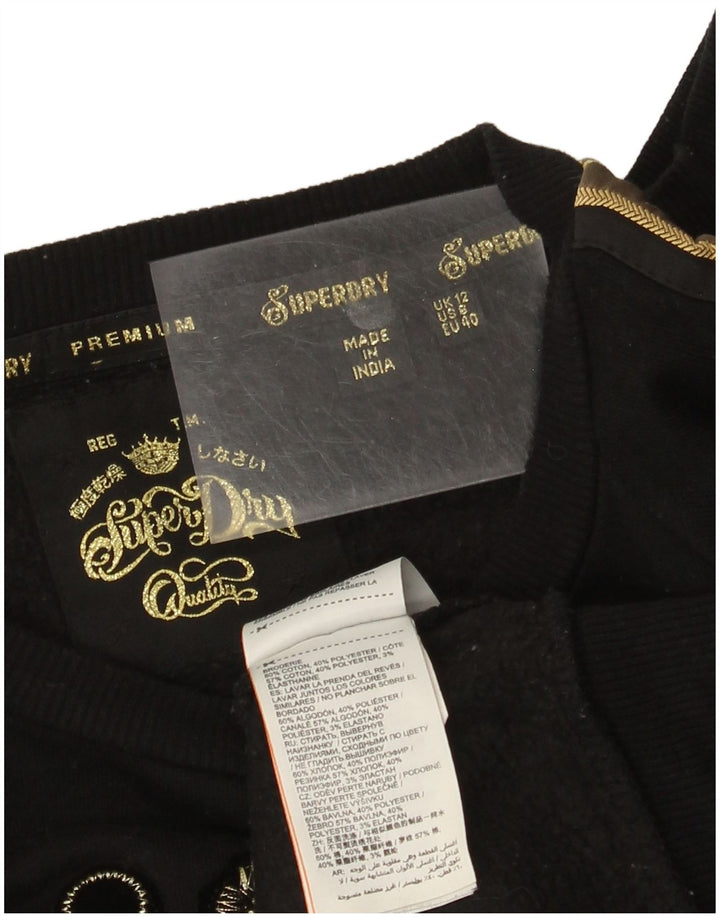 Superdry Mujer Sudadera Gráfica Jumper UK 12 Medium Negro Algodón