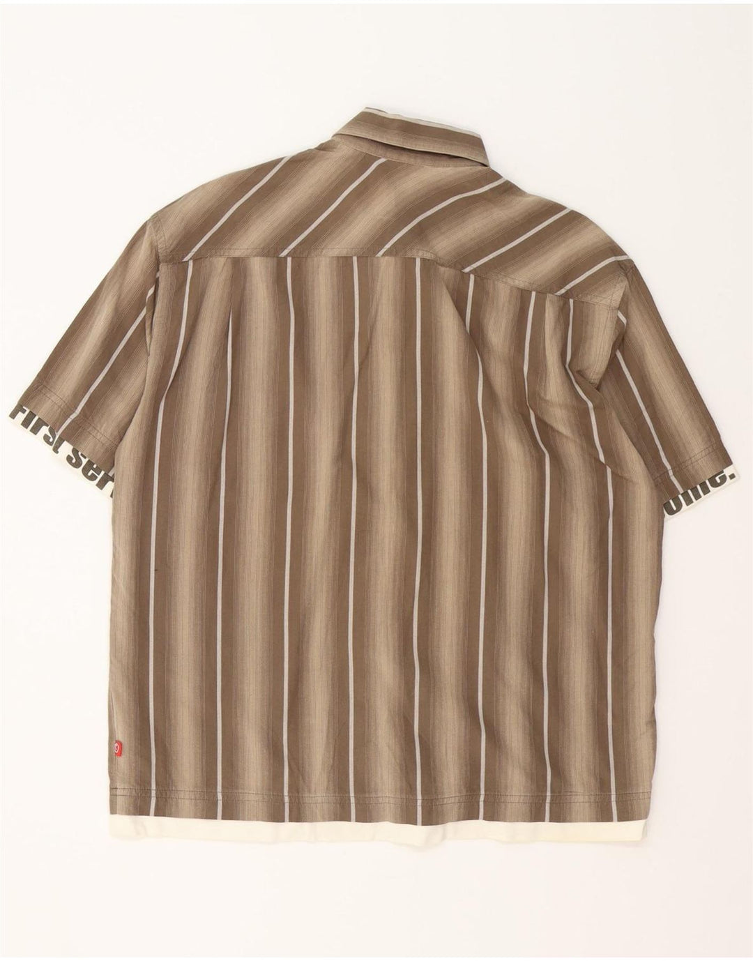 S.OLIVER Camisa estampada de manga corta para hombre de algodón a rayas marrón medio