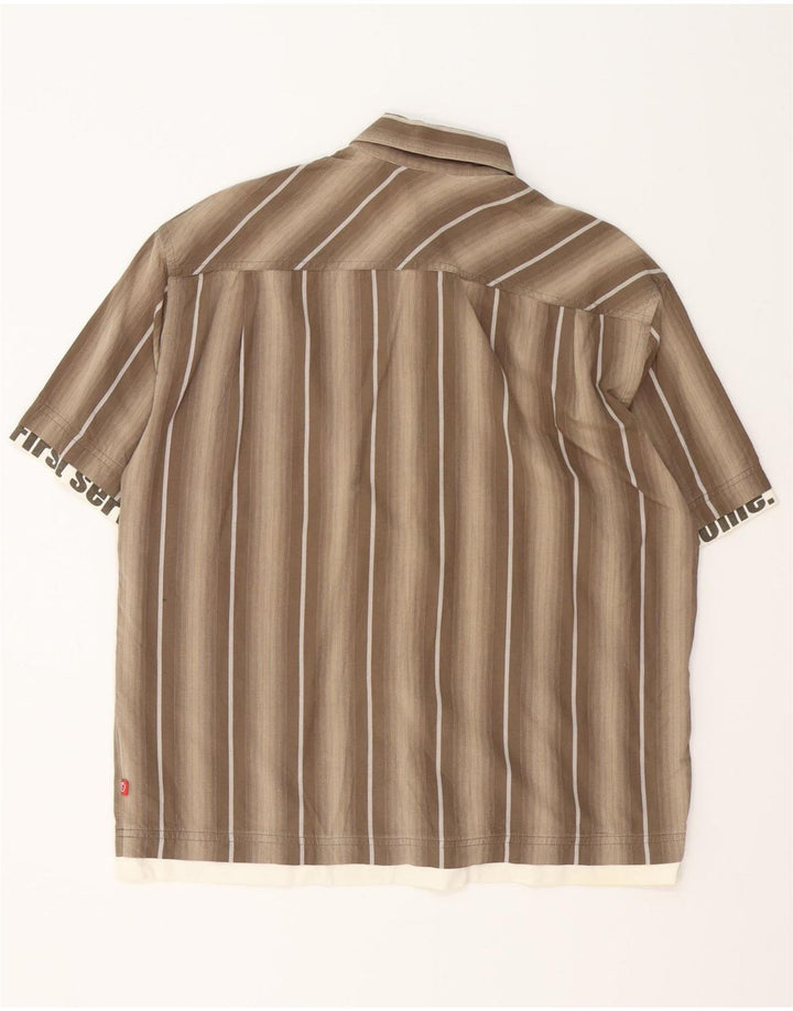 S.OLIVER Camisa estampada de manga corta para hombre de algodón a rayas marrón medio