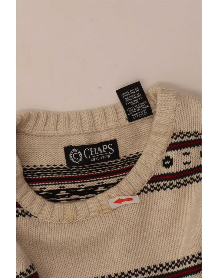 Chaps Suéter tipo jersey con cuello redondo para hombre, tamaño grande, color beige, algodón Fair Isle