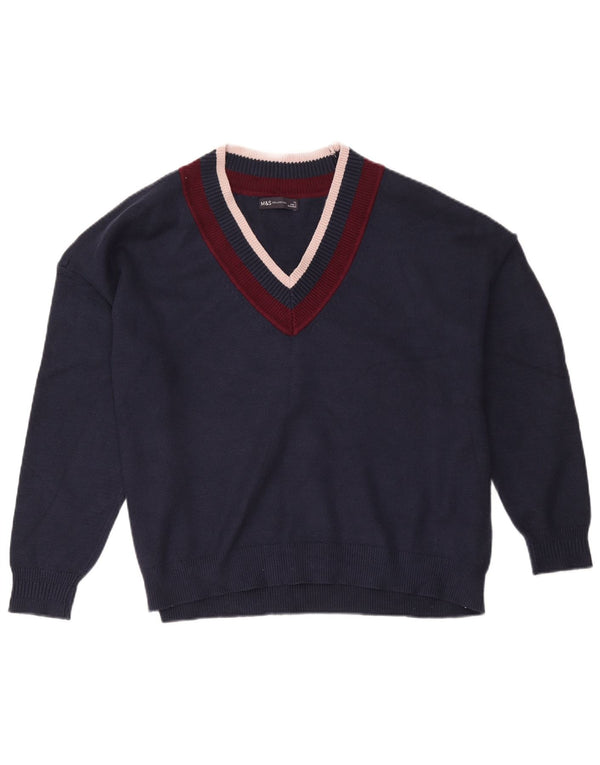 Marks & Spencer Jersey con Cuello en V para Mujer UK 40 XL Azul Marino Colorblock