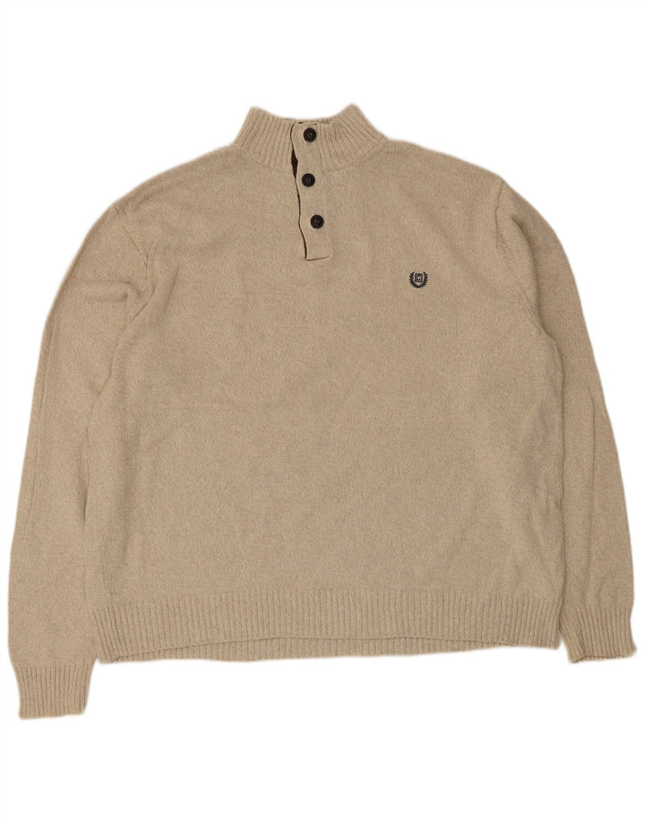 Chaps Suéter tipo jersey con cuello y botones para hombre 2XL Algodón beige