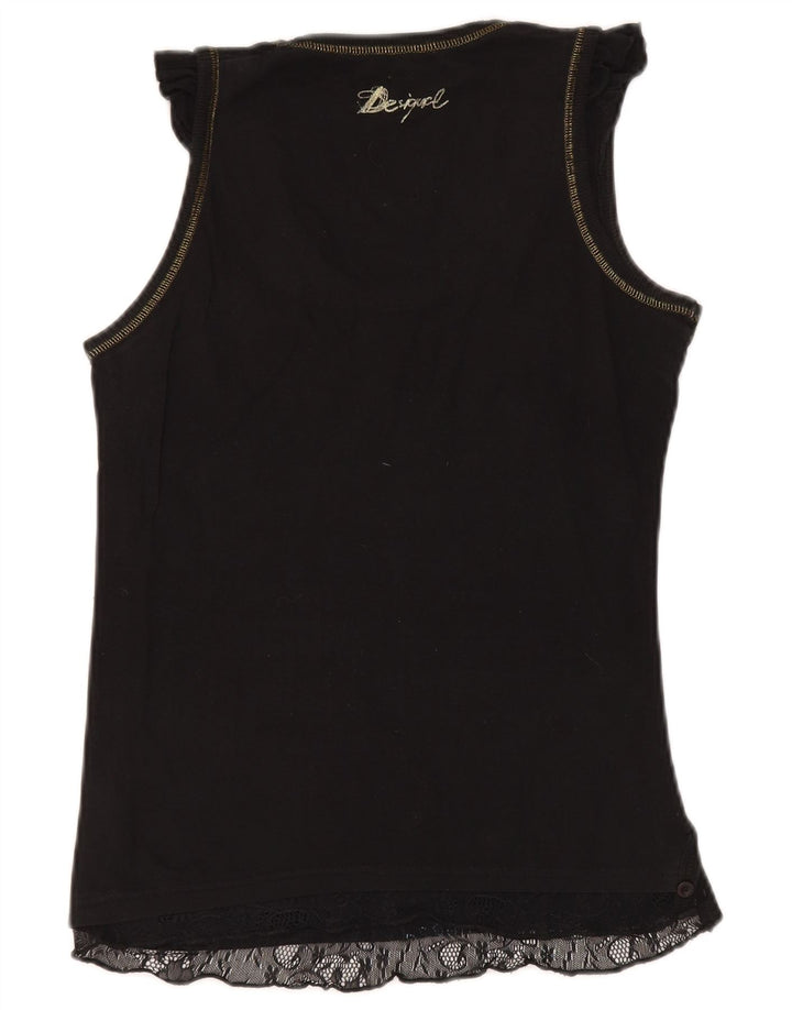 Desigual Mujer Chaleco Top Reino Unido 12 Medio Negro Algodón Geométrico