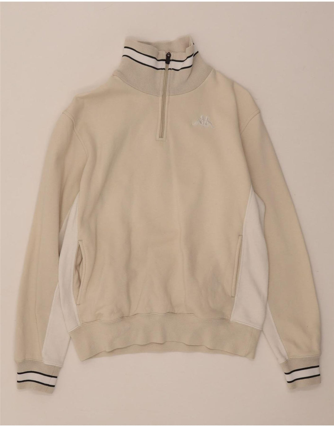Kappa Mujer Zip Neck Sudadera Jumper UK 44 Medium Beige Colorblock