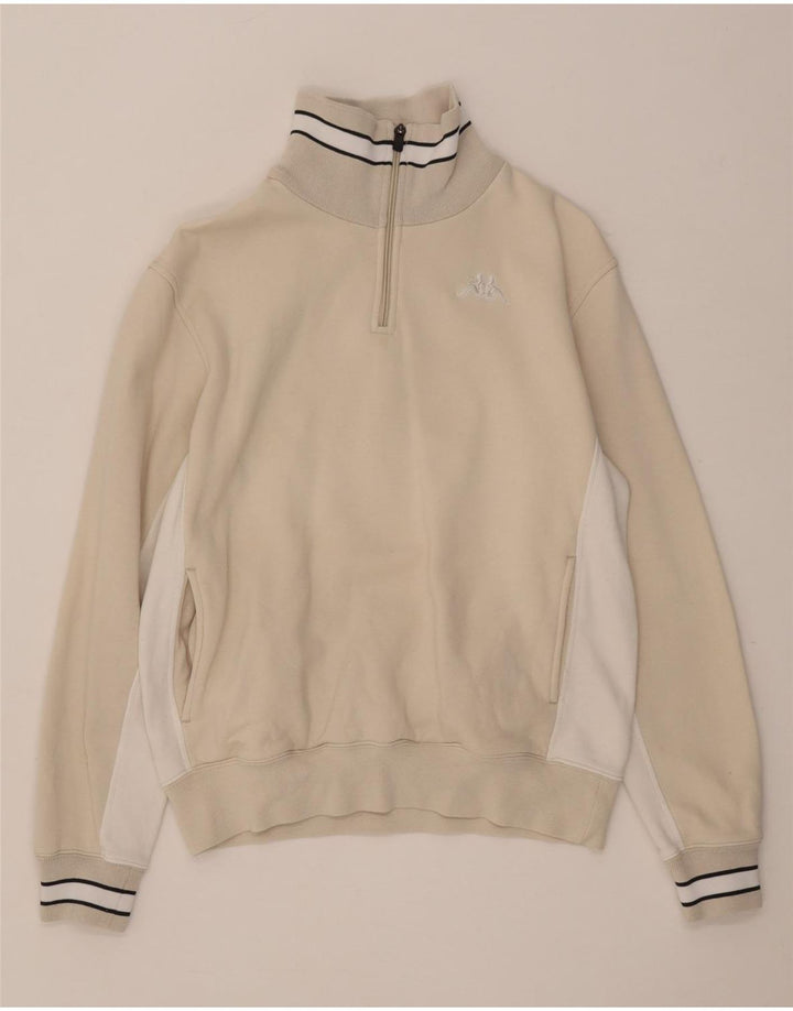 Kappa Mujer Zip Neck Sudadera Jumper UK 44 Medium Beige Colorblock