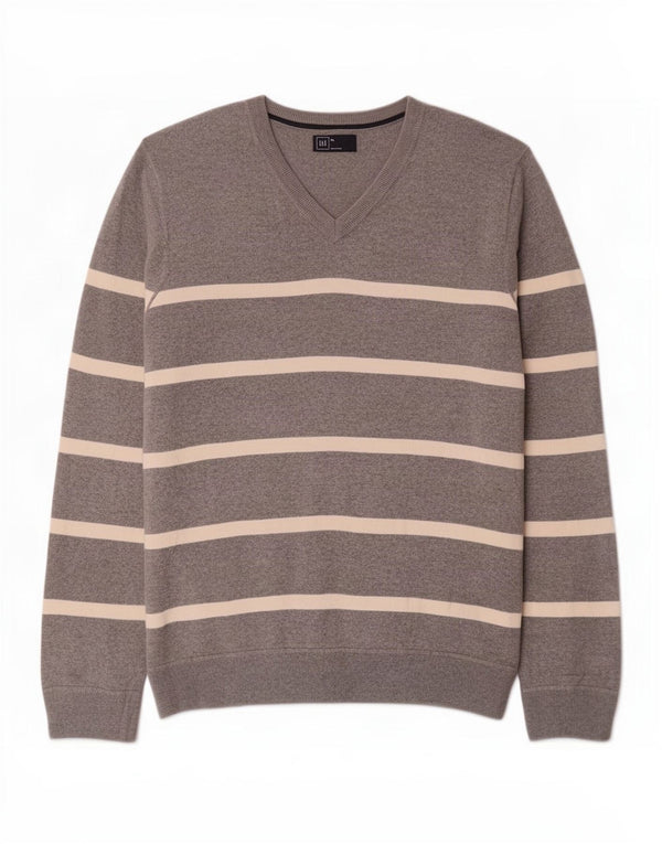 Gap Jersey con Cuello en V para Hombre XL Algodón a Rayas Gris