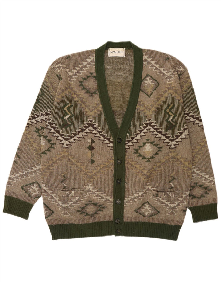 Vintage hombres Cardigan suéter grande verde lana geométrica
