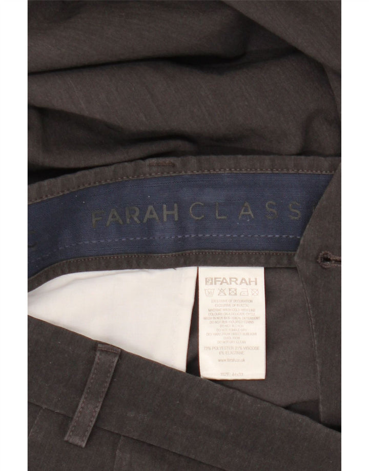 Farah Pantalón de traje clásico ajustado para hombre W44 L33 Poliéster gris