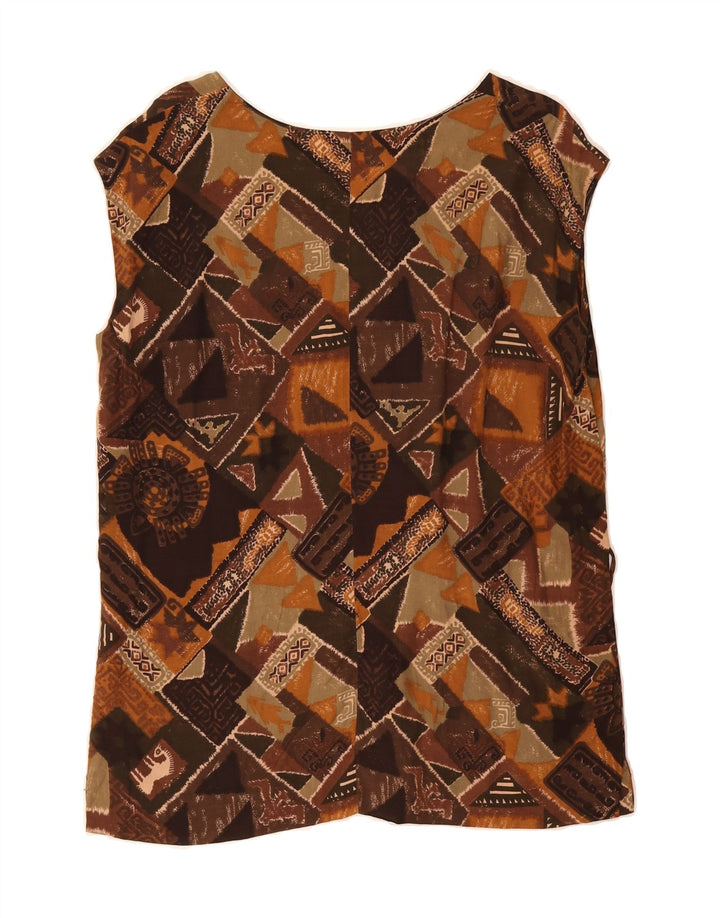 VINTAGE Womens Sleeveless Blouse Top UK 16 Large Brown Patchwork Vintage Vintage and Second-Hand Vintage from Messina Hembry 