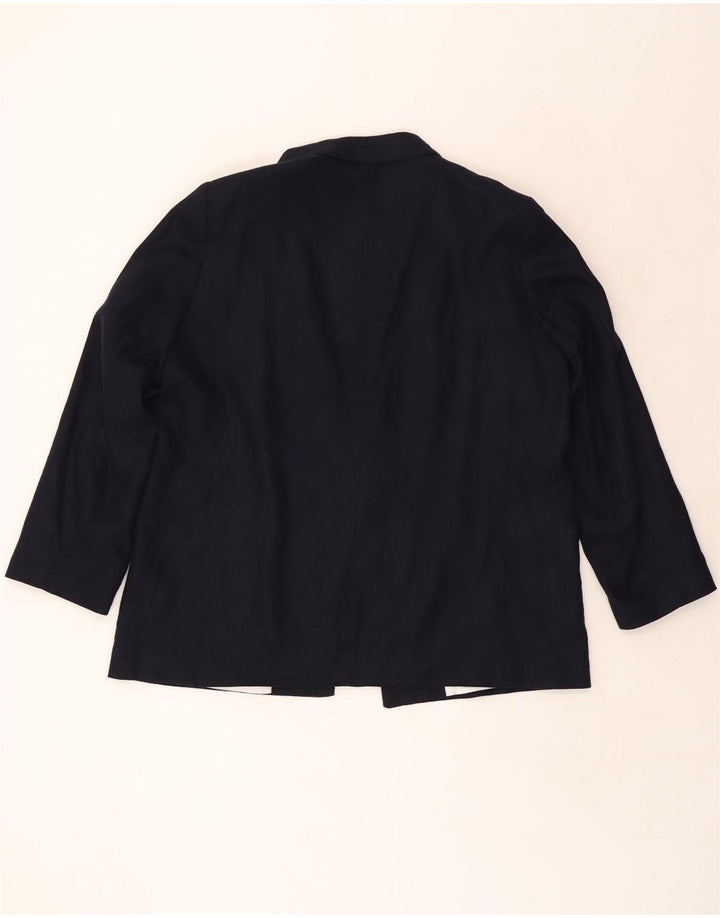 Zara Chaqueta Americana Abierta para Mujer UK 20 2XL Lino Azul Marino