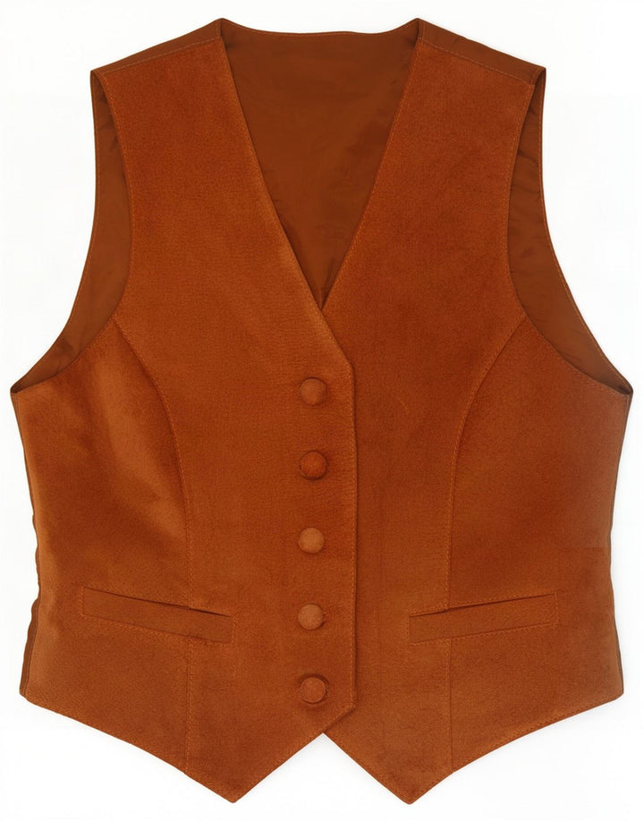 Vintage mujer ante chaleco Reino Unido 12 cuero beige medio