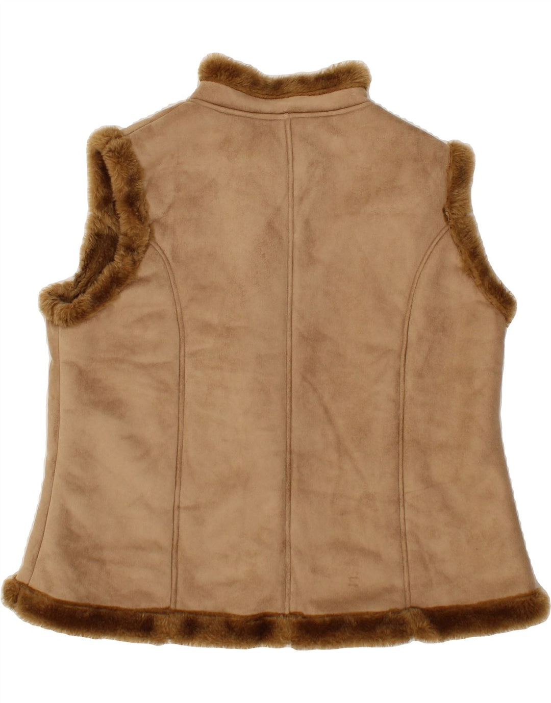 VINTAGE Girls Sherpa Gilet 14-15 Years Medium Brown Colourblock Polyester Vintage Vintage and Second-Hand Vintage from Messina Hembry 