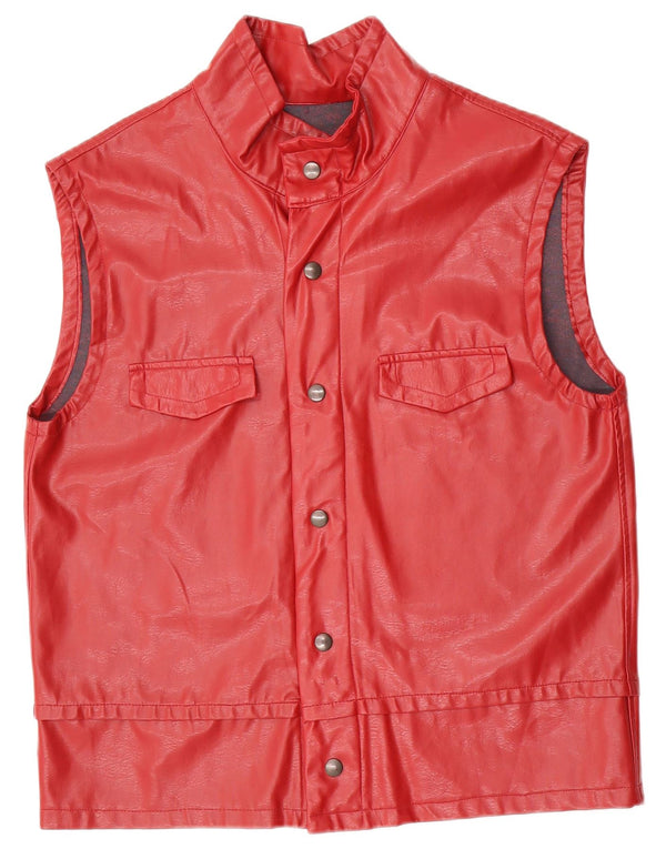 Vintage mujer piel sintética gilet Reino Unido 16 rojo grande