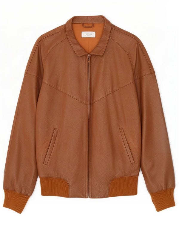 Chaqueta de cuero vintage para hombre IT 50 marrón grande