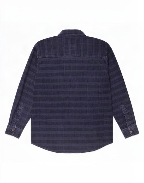 Globe Trotter Camisa de pana para hombre grande a cuadros azul marino