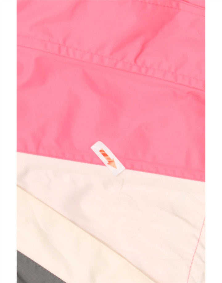 Vintage mujer chaqueta de esquí con capucha Reino Unido 12 medio rosa colorblock poliamida