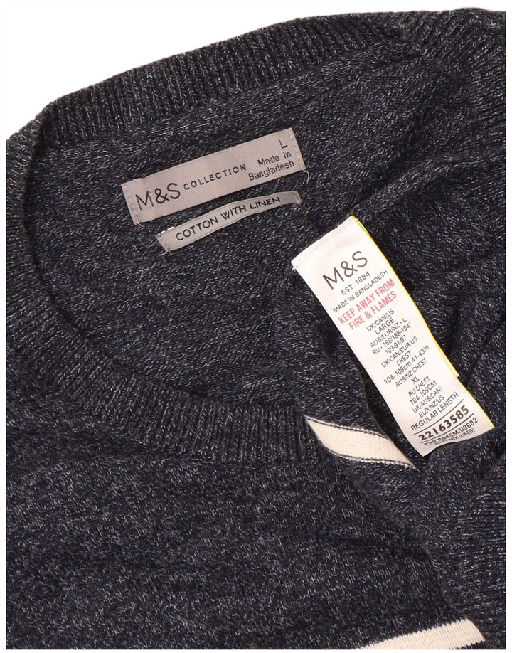 Marks & Spencer - Jersey de cuello redondo para hombre, talla grande, color azul marino a rayas