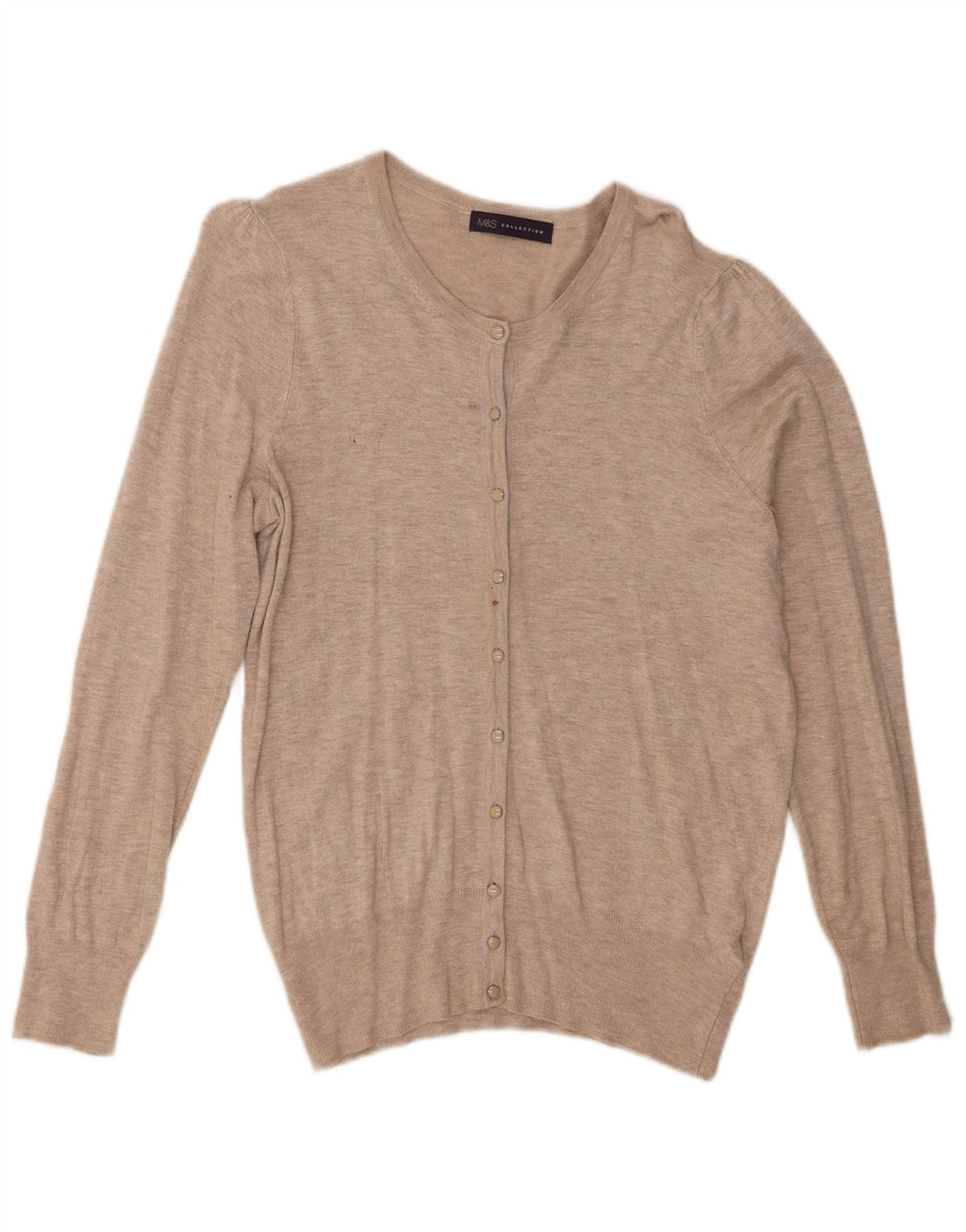 Marks & Spencer Suéter tipo cárdigan para mujer UK 40 Viscosa moteada beige mediana