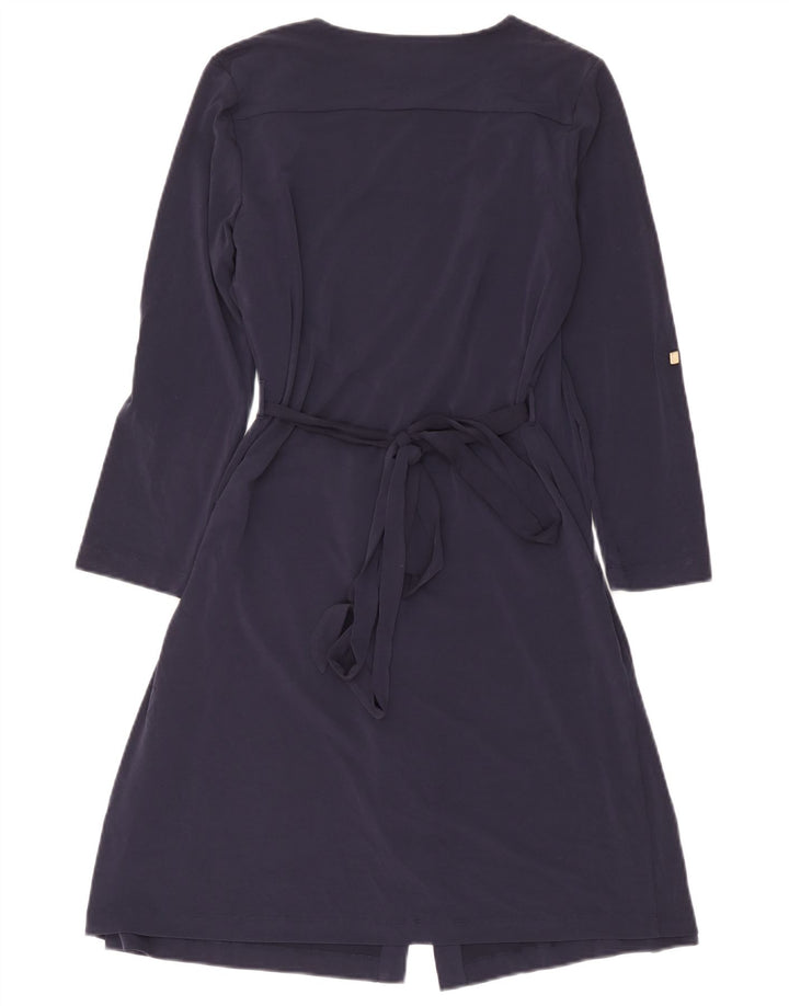 Calvin Klein Vestido cruzado de manga larga para mujer UK 44 Poliéster azul marino mediano