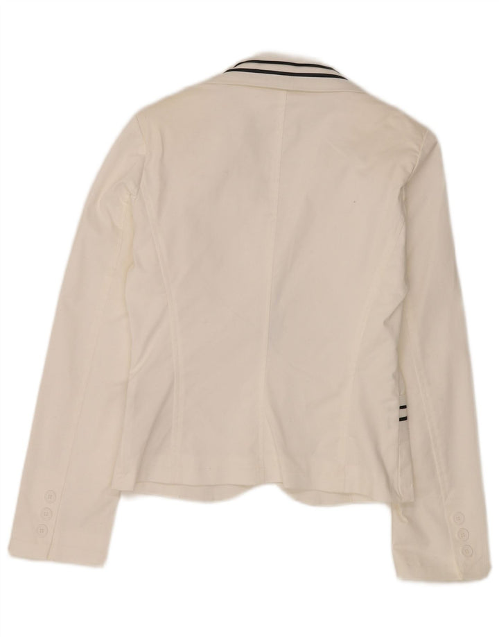 Vintage mujer 1 botón Blazer chaqueta IT 44 algodón blanco medio
