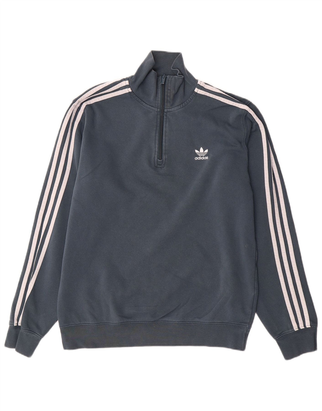 Adidas Hombre Zip Neck Sudadera Jumper Gris Medio Algodón