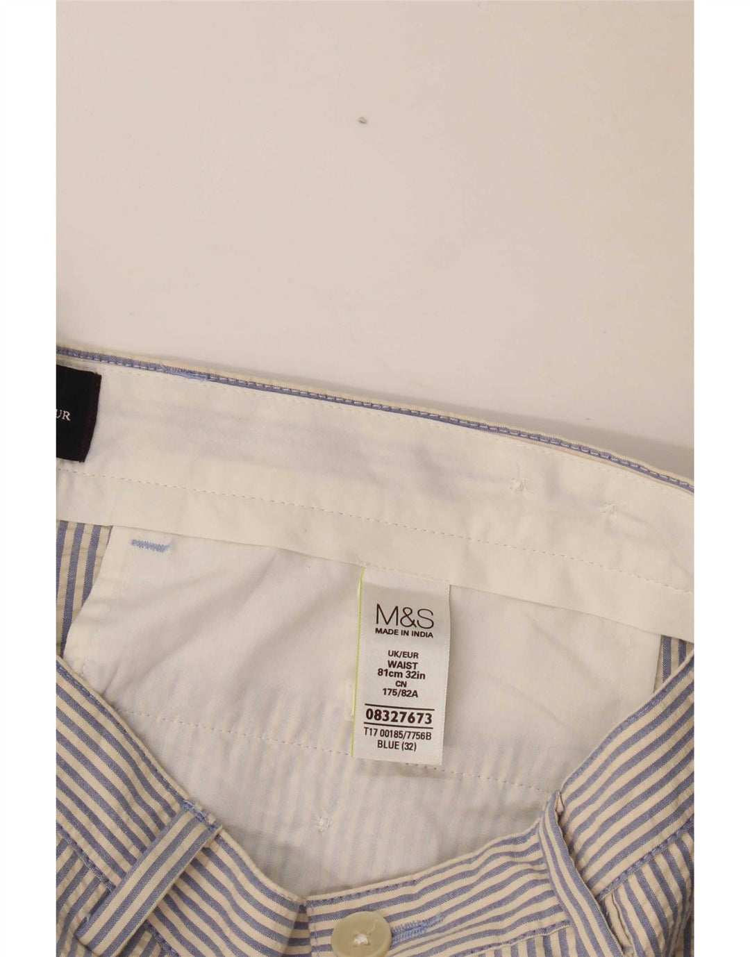 Marks & Spencer Pantalones cortos chinos para hombre W32 Algodón a rayas azul medio