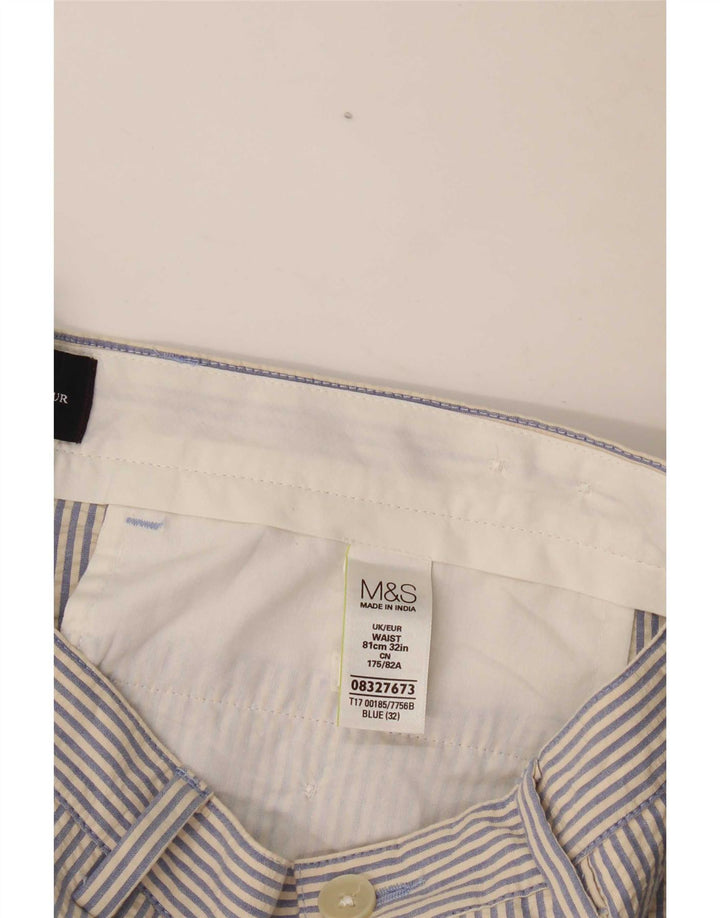 Marks & Spencer Pantalones cortos chinos para hombre W32 Algodón a rayas azul medio