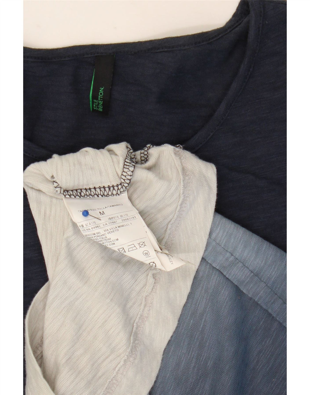 BENETTON Camiseta Hombre Top Medium Azul Marino Colorblock Algodón