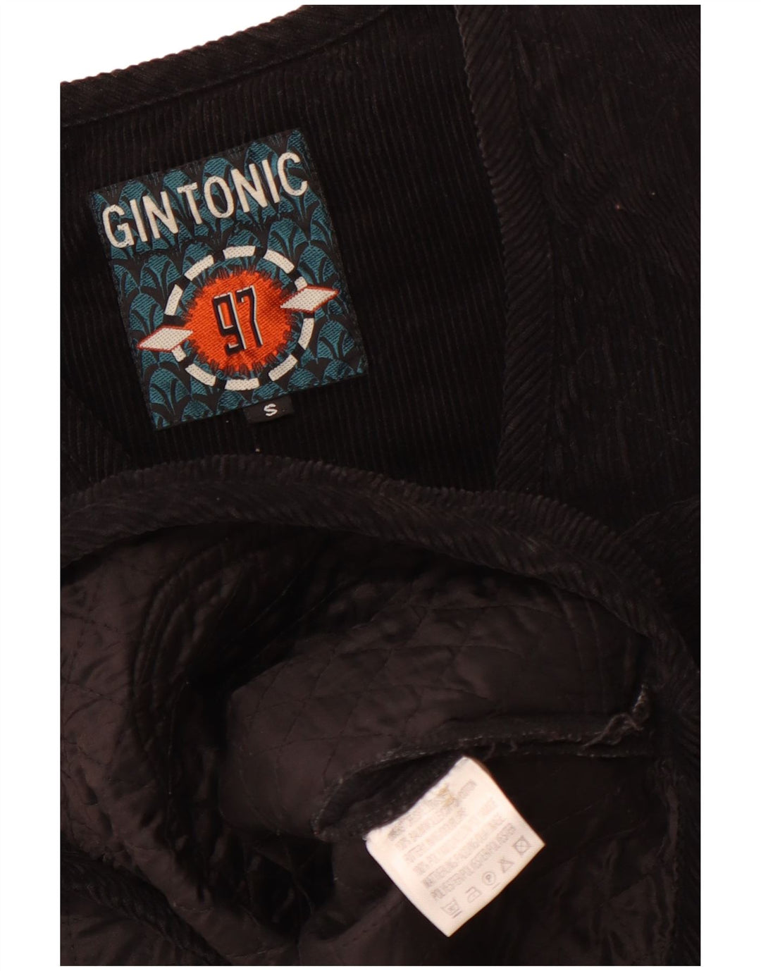 GIN TONIC Chaleco acolchado de pana para hombre UK 36 Small Algodón negro
