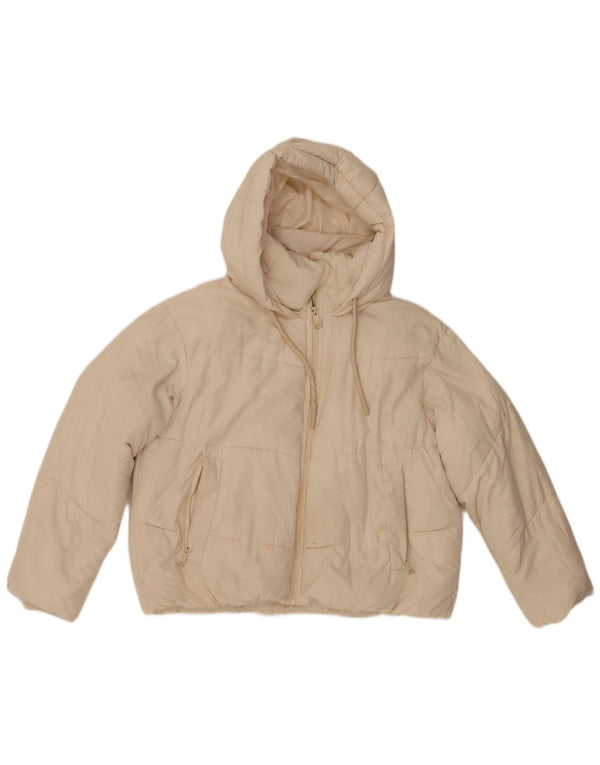 Zara Mujer Chaqueta Acolchada Extragrande Con Capucha UK 6 XS Off White Poliéster