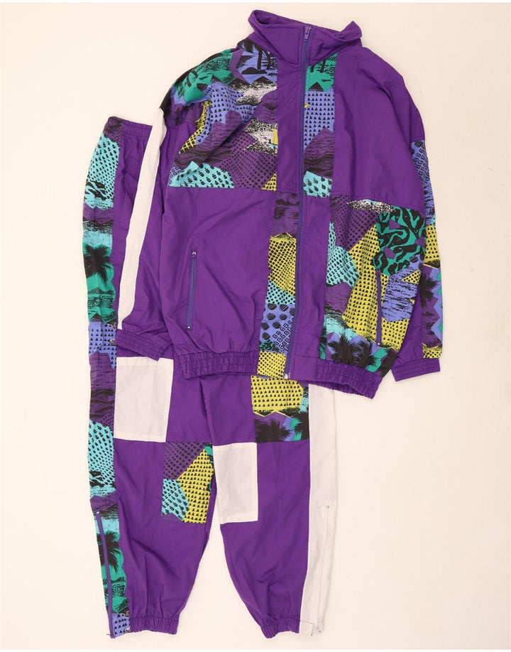 Vintage mujer suelta ajuste completo chándal Reino Unido 16 gran patchwork púrpura