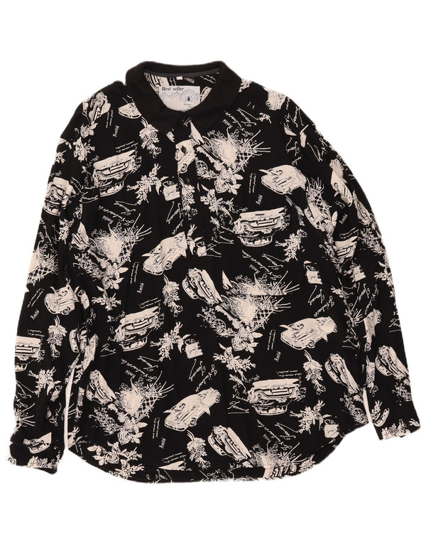 VINTAGE Hombres Gráfico Jersey Camisa Mediano Negro