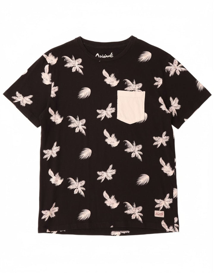 JACK & JONES Mens T-Shirt Top Medium Black Floral Cotton