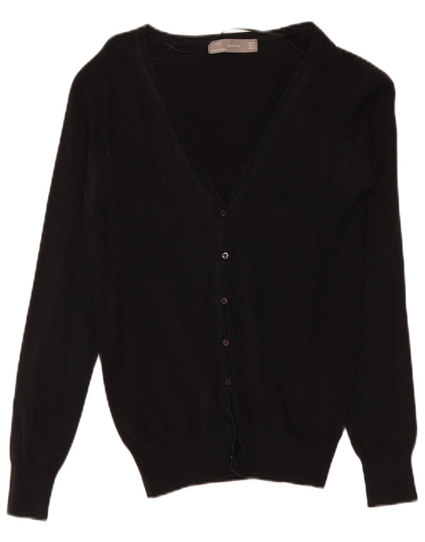 Zara Mujer Cárdigan Suéter UK 12 Mediano Negro Algodón